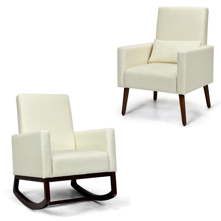 Accent Chairs |  2-in-1 Fabric Upholstered Rocking Chair with Waist Pillow Beige Accent Chairs Accent Chairs