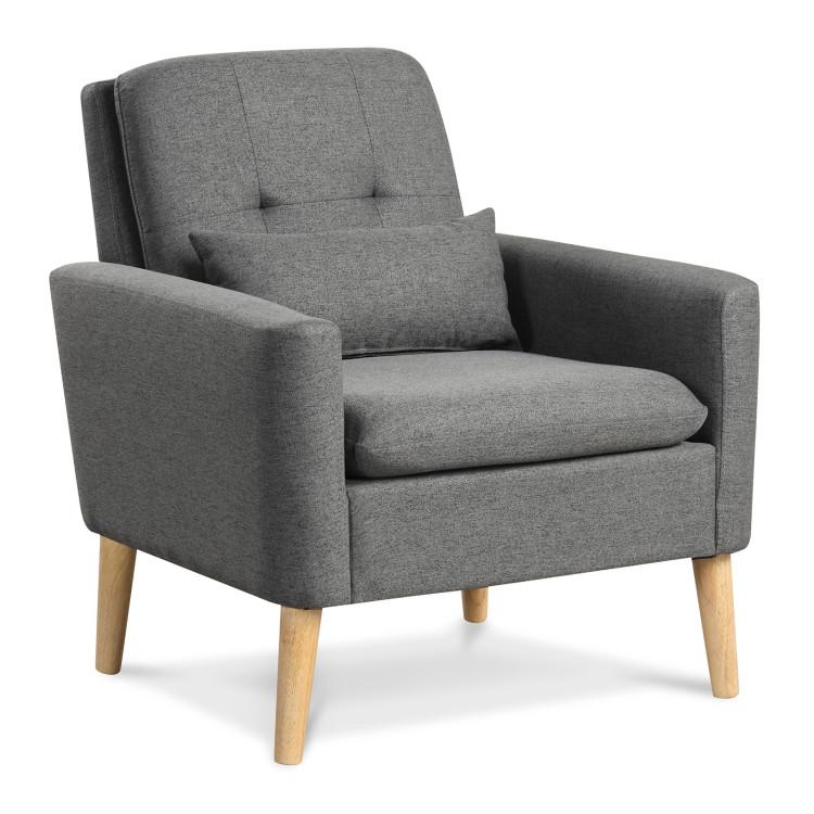 Accent Chairs |  Accent Chair with Lumbar Pillow, Natural Rubber Wood Legs, Padded Cushions Gray Accent Chairs Accent Chairs