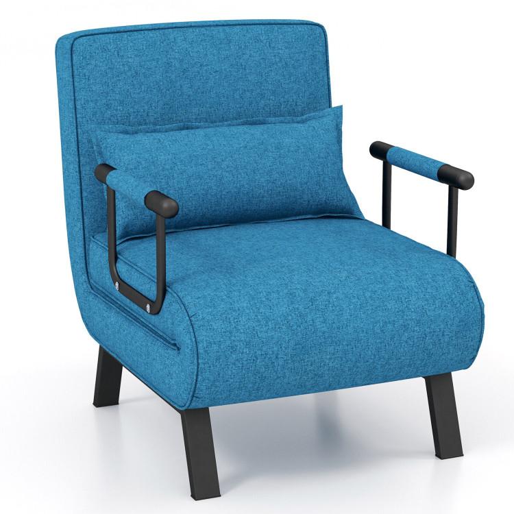 Accent Chairs |  Folding 6 Position Convertible Sleeper Bed Armchair Lounge Couch with Pillow Blue Accent Chairs Accent Chairs