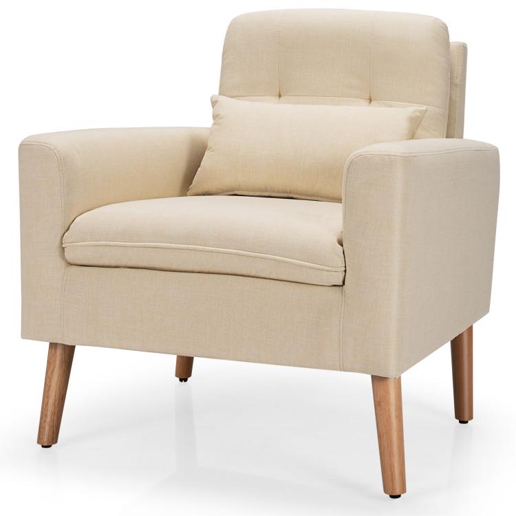 Accent Chairs |  Linen Fabric Single Sofa Armchair with Waist Pillow for Living Room Beige Accent Chairs Accent Chairs