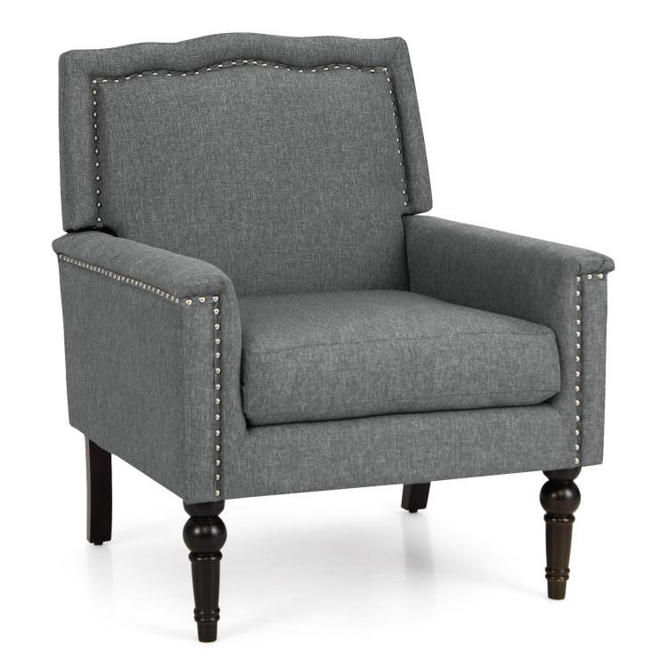 Accent Chairs |  Mid-century Modern Armchair Linen Fabric Upholstered Accent Chair with Cushion Gray Accent Chairs Accent Chairs