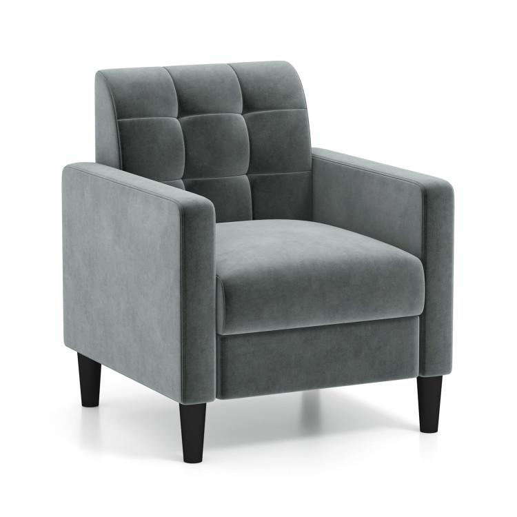 Accent Chairs |  Mid Century Modern Velvet Accent Chair with Tufted Back Gray Accent Chairs Accent Chairs