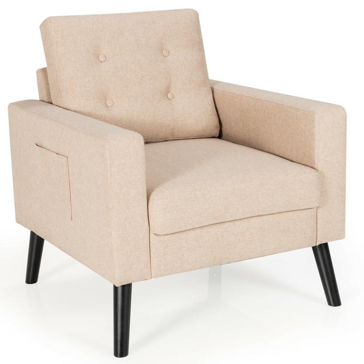 Accent Chairs |  Mid-Century Upholstered Armchair Club Chair with Rubber Wood Legs Beige Accent Chairs Accent Chairs