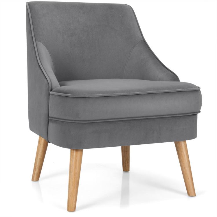 Accent Chairs |  Mid Century Velvet Accent Chair with Rubber Wood Legs for Bedroom Gray Accent Chairs Accent Chairs