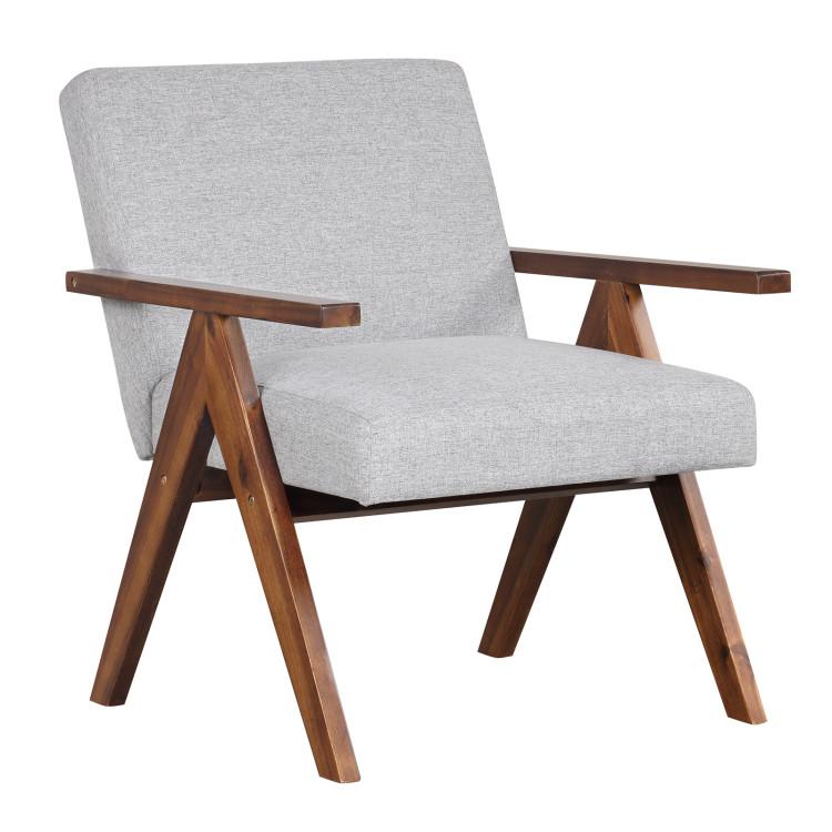 Accent Chairs |  Modern Accent Chair Linen Fabric Armchair with Solid Acacia Wood Frame Gray Accent Chairs Accent Chairs