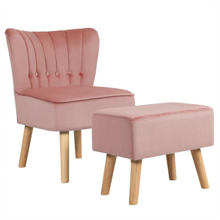 Accent Chairs |  Modern Accent Chair Ottoman Set with Footstool Pink Accent Chairs Accent Chairs