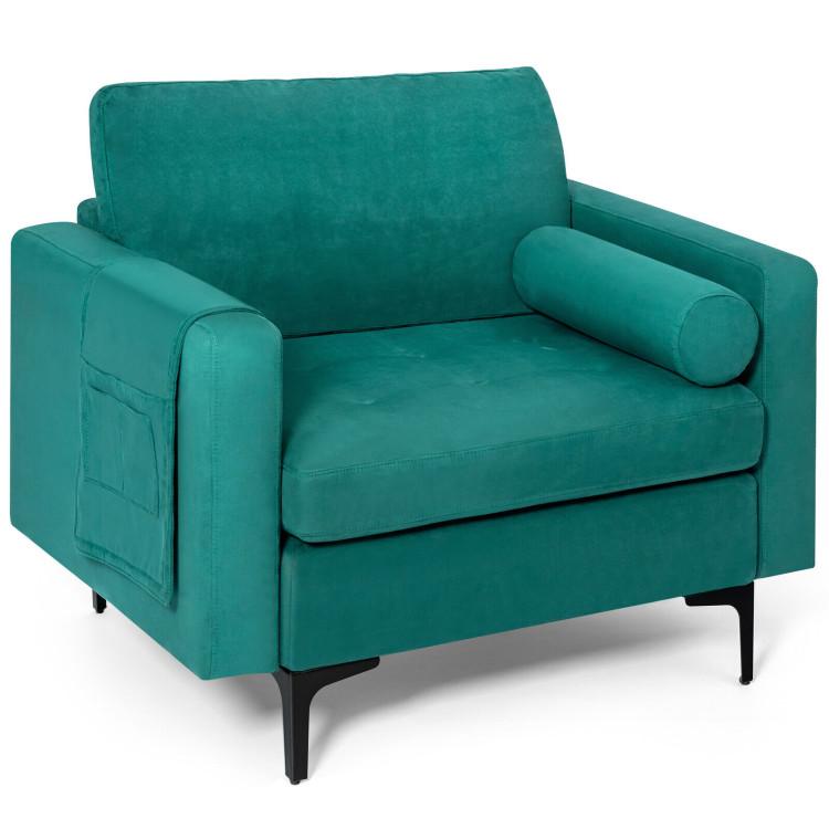 Accent Chairs |  Modern Accent Chair with Bolster and Side Storage Pocket Teal Accent Chairs Accent Chairs