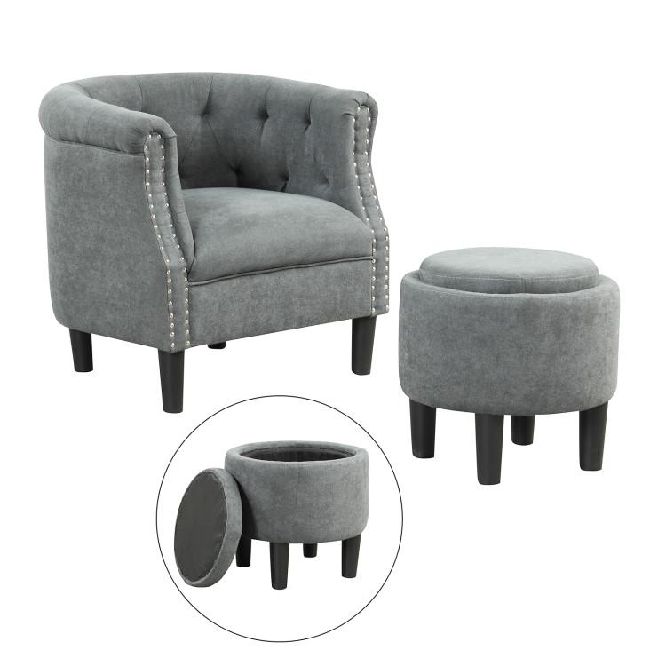 Accent Chairs |  Modern Accent Chair with Ottoman Armchair Barrel Sofa Chair and Footrest Gray Accent Chairs Accent Chairs