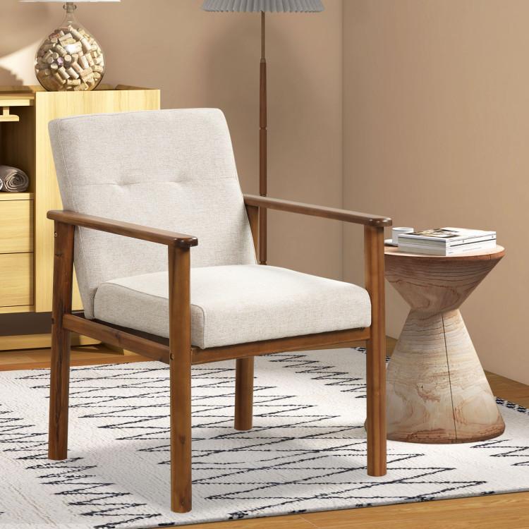 Accent Chairs |  Modern Accent Linen Fabric Armchair with Solid Wood Legs and Soft Cushioned Seat Beige Accent Chairs Accent Chairs