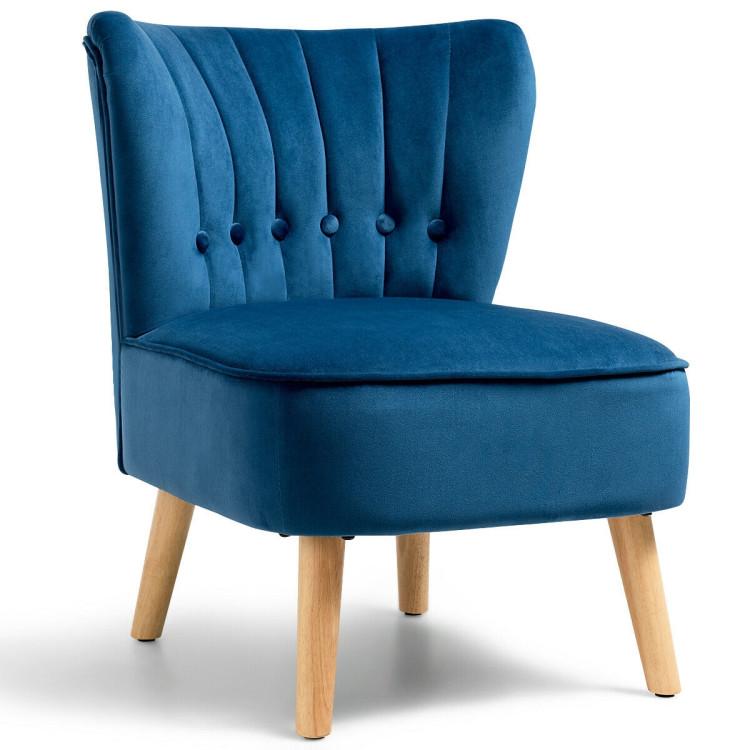 Accent Chairs |  Modern Armless Velvet Accent Chair with Button Tufted and Wood Legs Blue Accent Chairs Accent Chairs