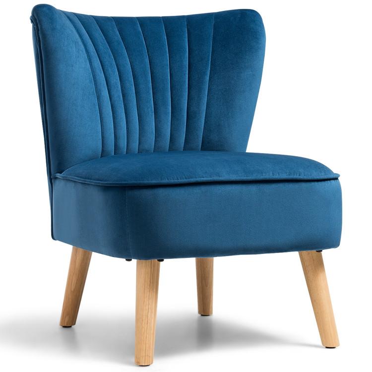 Accent Chairs |  Modern Armless Velvet Accent Chair with Wood Legs Blue Accent Chairs Accent Chairs