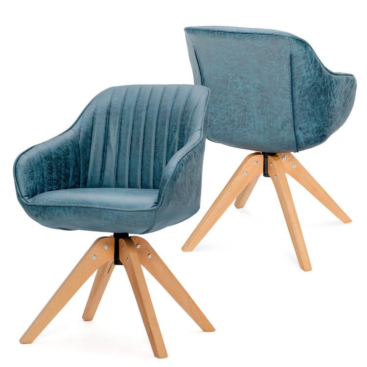 Accent Chairs |  Modern Leathaire Set of 2 Swivel Accent Chair with Beech Wood Legs Blue Accent Chairs Accent Chairs