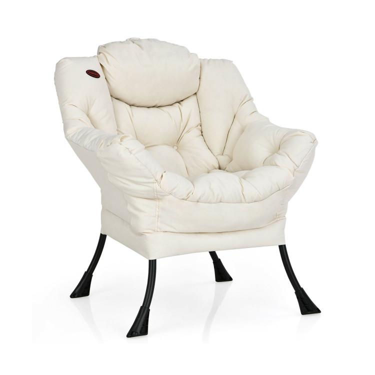 Accent Chairs |  Modern Polyester Fabric Lazy Chair with Steel Frame and Side Pocket Beige Accent Chairs Accent Chairs