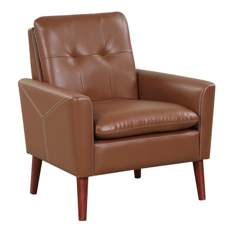 Accent Chairs |  Modern PU Leather Accent Chair with Solid Wood Legs Brown Accent Chairs Accent Chairs