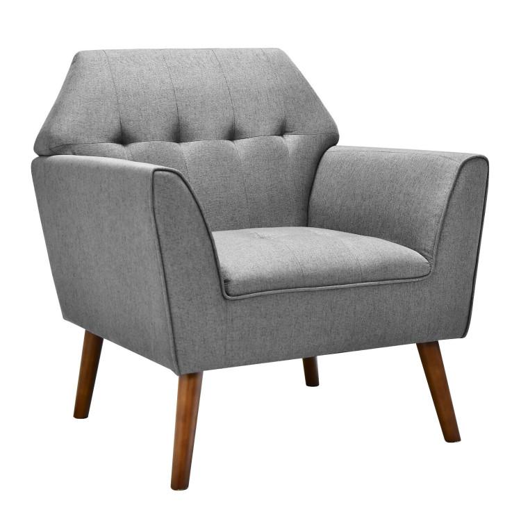 Accent Chairs |  Modern Tufted Fabric Accent Chair with Rubber Wood Legs Gray Accent Chairs Accent Chairs