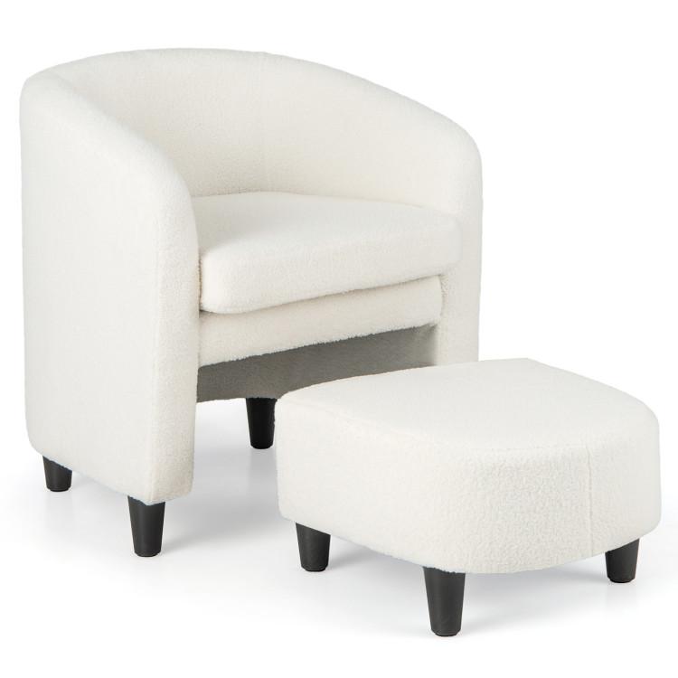 Accent Chairs |  Modern Upholstered Barrel Teddy Velvet Chair with Ottoman Beige Accent Chairs Accent Chairs