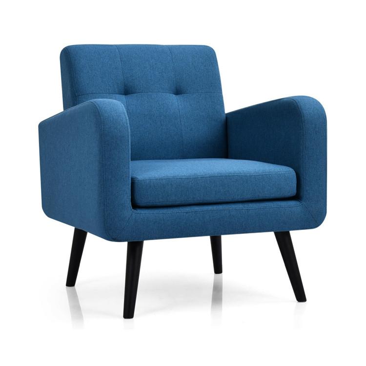 Accent Chairs |  Modern Upholstered Comfy Accent Chair with Rubber Wood Legs Navy Accent Chairs Accent Chairs