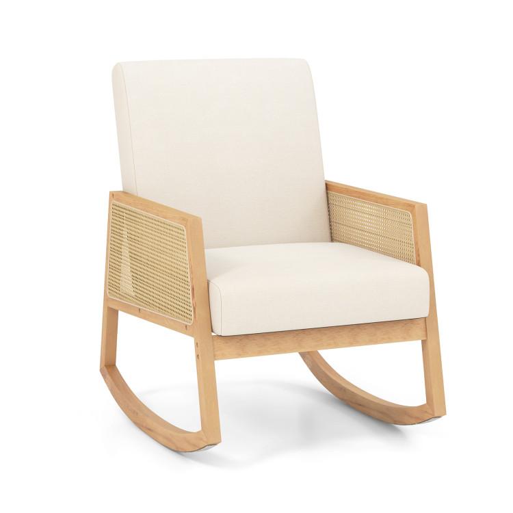 Accent Chairs |  Rocking Chair with Rattan Armrests and Upholstered Cushion Beige Accent Chairs Accent Chairs