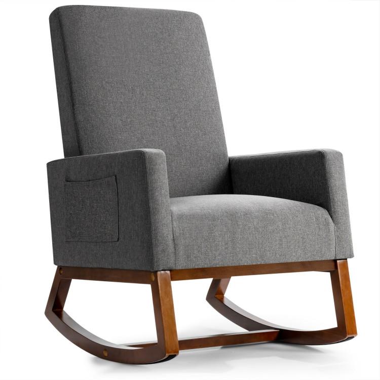 Accent Chairs |  Rocking High Back Upholstered Lounge Armchair with Side Pocket Gray Accent Chairs Accent Chairs