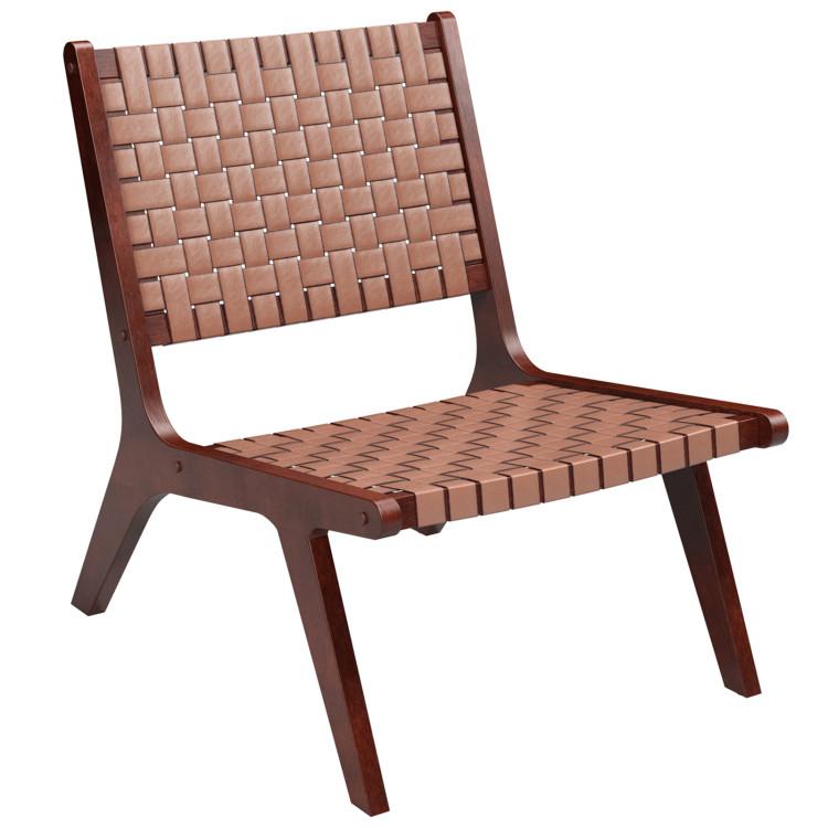 Accent Chairs |  Set of 1/2 Woven Leather Accent Chairs with Wood Frame Brown Accent Chairs Accent Chairs