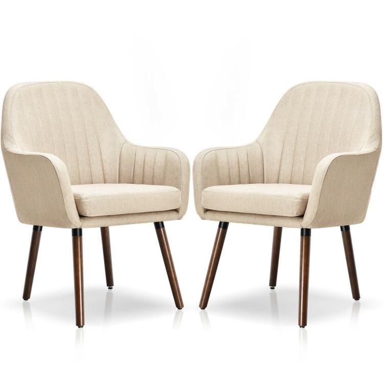 Accent Chairs |  Set of 2 Fabric Upholstered Accent Chairs with Wooden Legs Beige Accent Chairs Accent Chairs