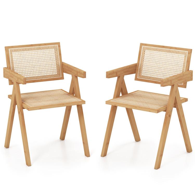 Accent Chairs |  Set of 2 Rattan Accent Chairs with Natural Bamboo Frame Natural Accent Chairs Accent Chairs