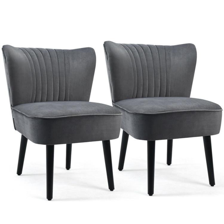 Accent Chairs |  Set of 2 Upholstered Modern Leisure Club Chairs with Solid Wood Legs Gray Accent Chairs Accent Chairs