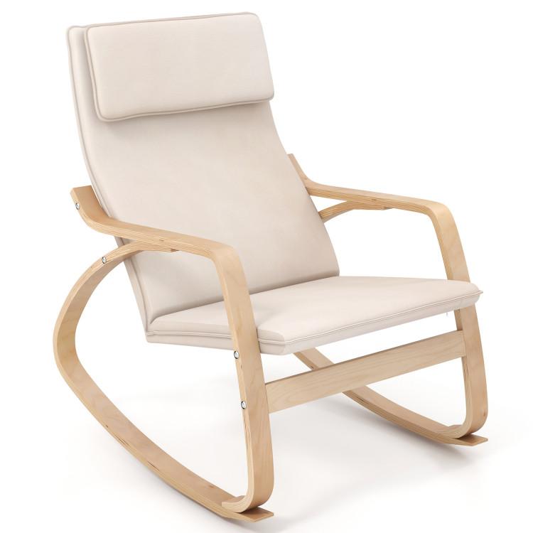 Accent Chairs |  Stable Wooden Frame Leisure Rocking Chair with Removable Upholstered Cushion Beige Accent Chairs Accent Chairs