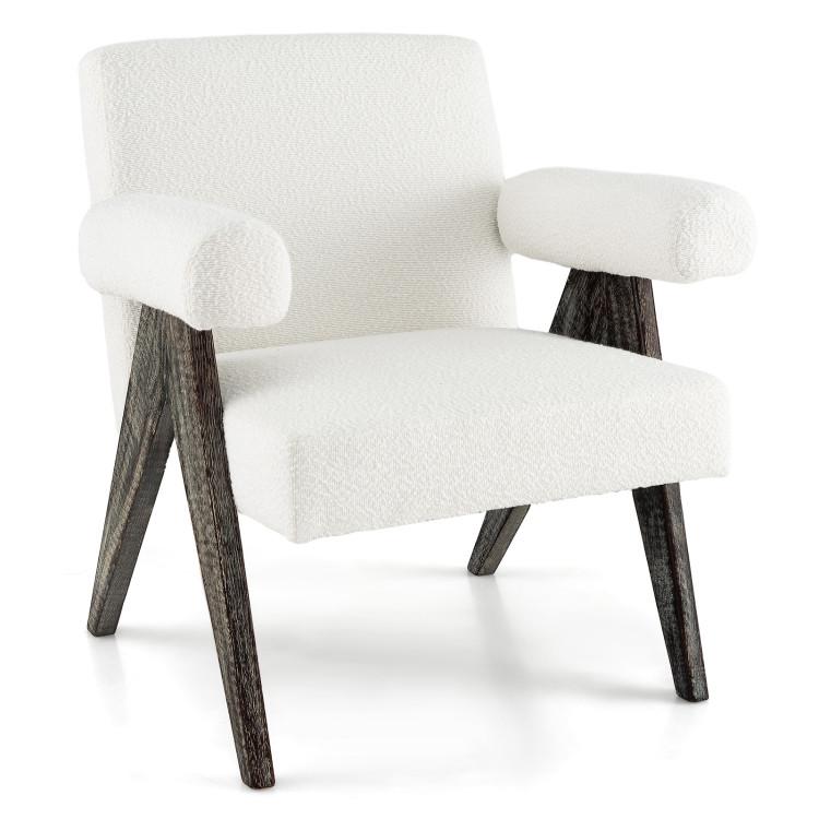 Accent Chairs |  Upholstered Armchair with Natural Rubber Wood Legs and Sponge Padded Seat White Accent Chairs Accent Chairs