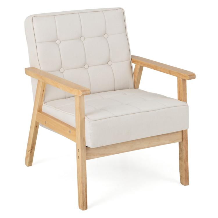 Accent Chairs |  Upholstered Armchair with Rubber Wood Armrests Beige Accent Chairs Accent Chairs