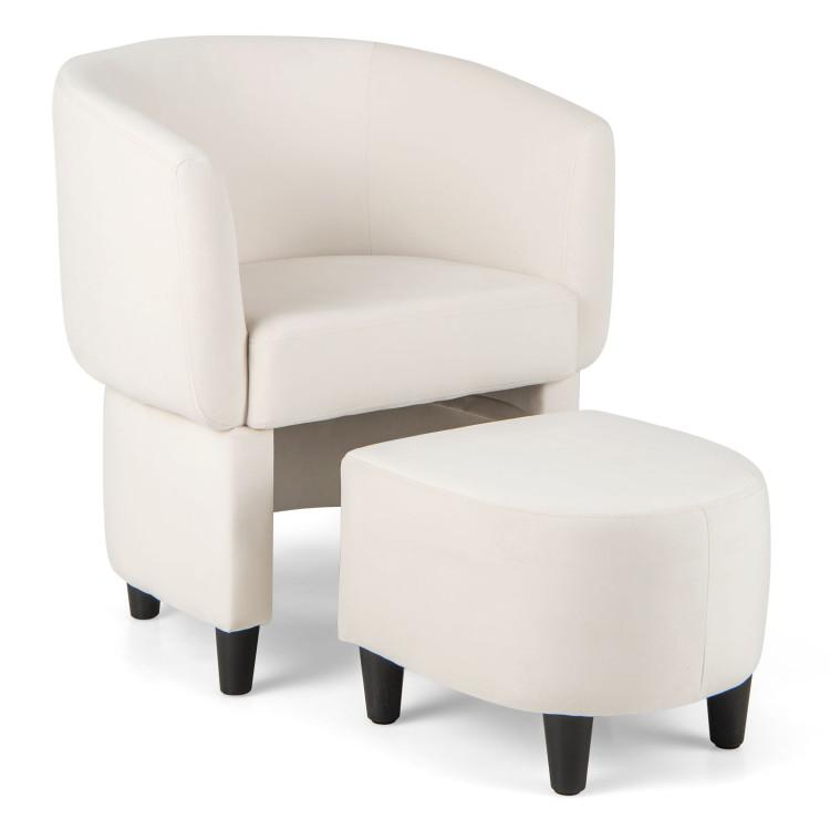 Accent Chairs |  Upholstered Velvet Barrel Chair with Ottoman Beige Accent Chairs Accent Chairs