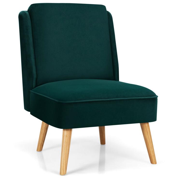 Accent Chairs |  Velvet Accent Armless Side Chair with Rubber Wood Legs for Bedroom Green Accent Chairs Accent Chairs