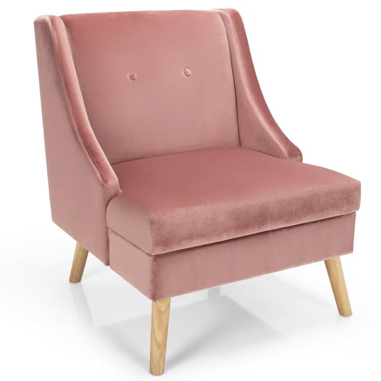 Accent Chairs |  Velvet Wing Back Accent Chair with Rubber Wood Legs and Padded Seat for Living Room Pink Accent Chairs Accent Chairs