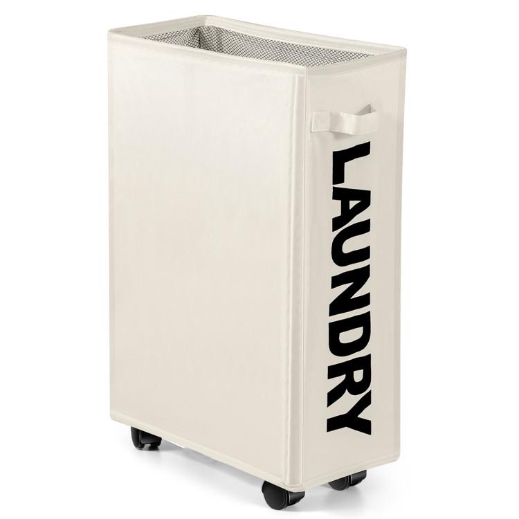 Bathroom |  10 Gallon Slim Rolling Laundry Basket with Handle for Bathroom Dorm Beige Bathroom Bathroom