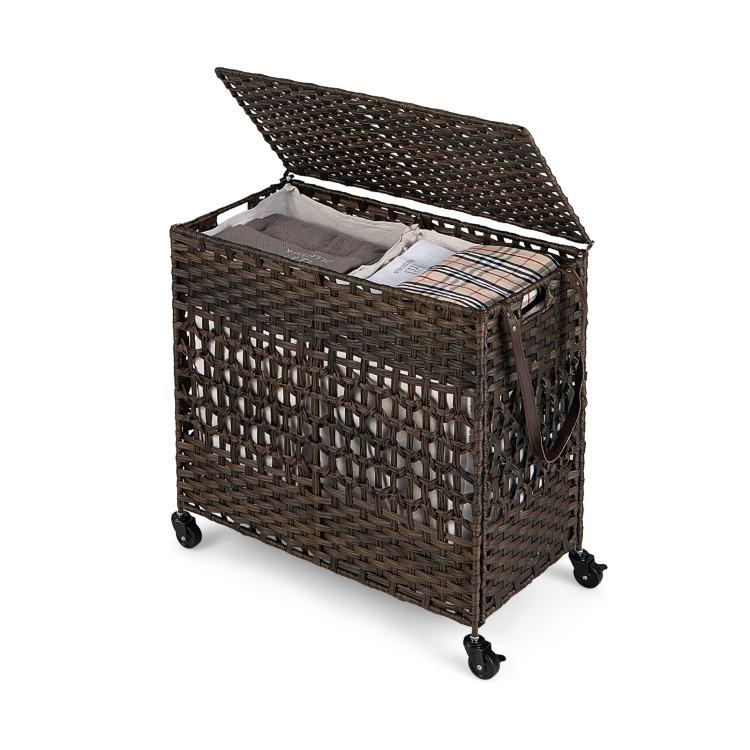 Bathroom |  110L 2-Section Laundry Hamper with 2 Removable and Washable Liner Bags Brown Bathroom Bathroom