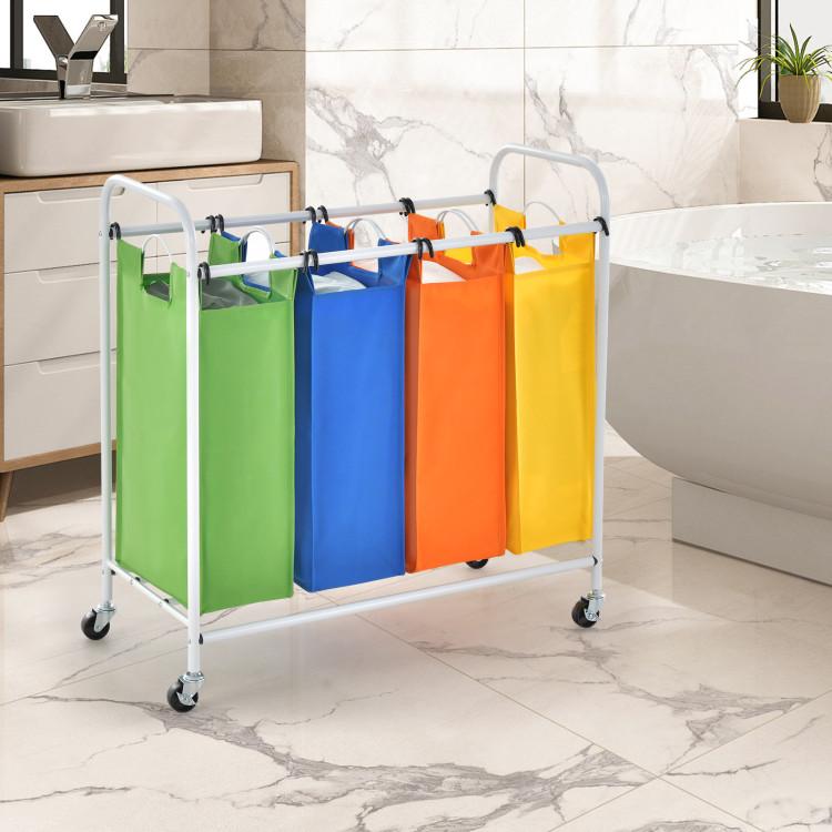 Bathroom |  136L Large Capacity 4-Section Laundry Sorter Green + Blue+ Orange + Yellow Bathroom Bathroom