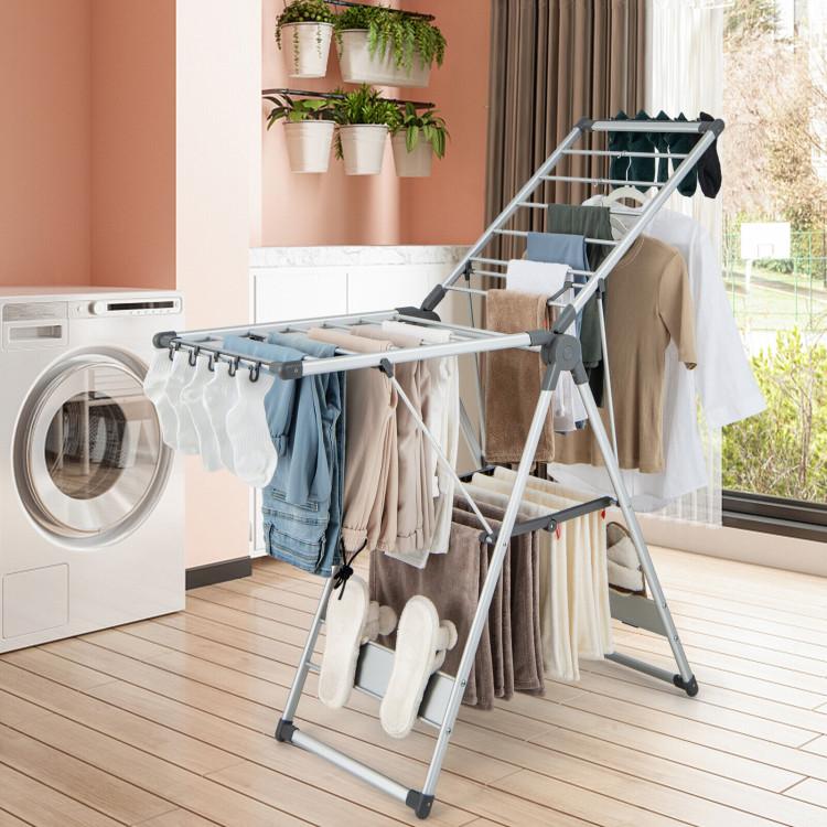 Bathroom |  2-Layer Folding Clothes Drying Rack with 5-Level Adjustable Height Bathroom Bathroom