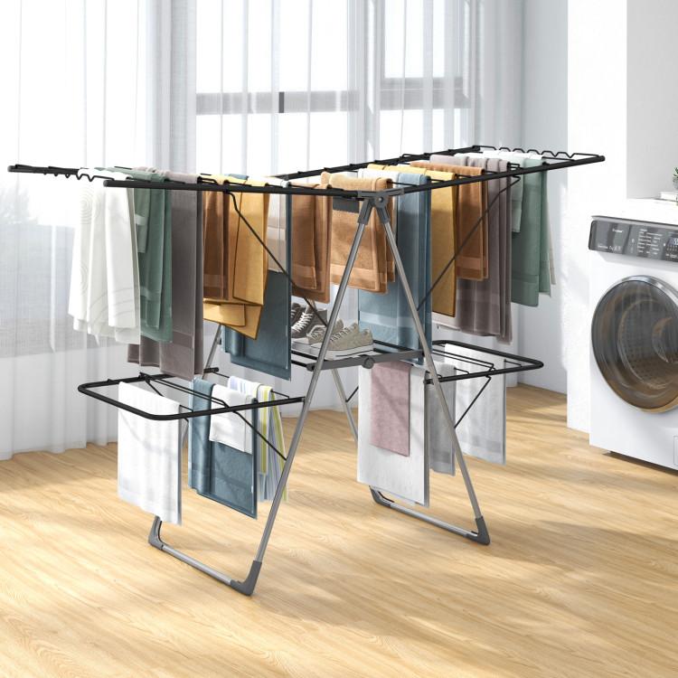 Bathroom |  2-Tier Clothes Drying Rack with 33 Drying Rails and Height Adjustable Gullwings Bathroom Bathroom