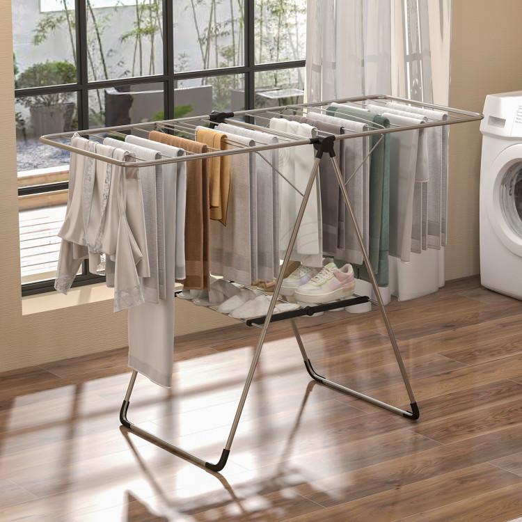 Bathroom |  2-Tier Laundry Drying Rack Folding Cloth Rack with Aluminum Frame Bathroom Bathroom