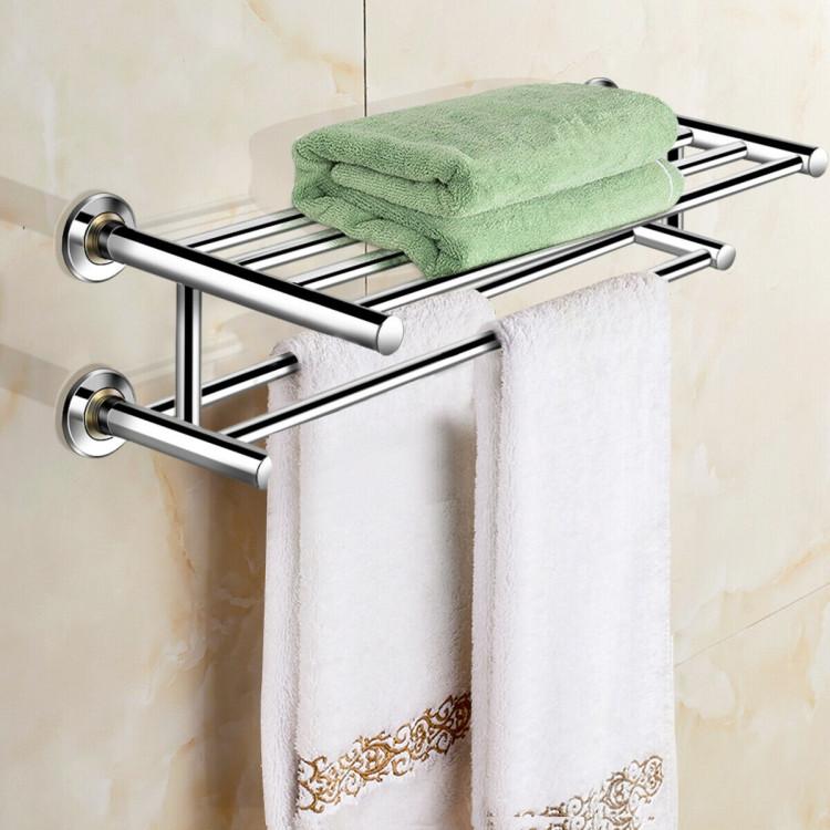 Bathroom |  24 Inch Wall Mounted Stainless Steel Towel Storage Rack with 2 Storage Tier Silver Bathroom Bathroom