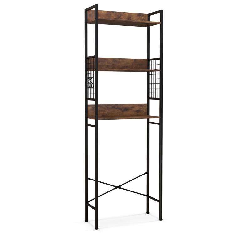 Bathroom |  3-Tier Over-the-Toilet Storage Rack with 3 Hooks Rustic Brown Bathroom Bathroom