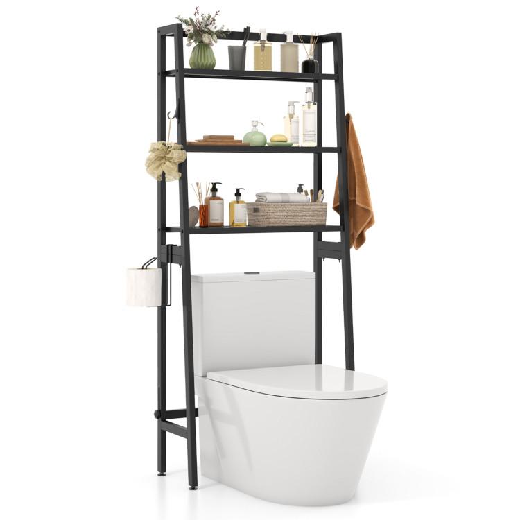 Bathroom |  3-Tier Over The Toilet Storage Shelf with Adjustable Bottom Bar Black Bathroom Bathroom