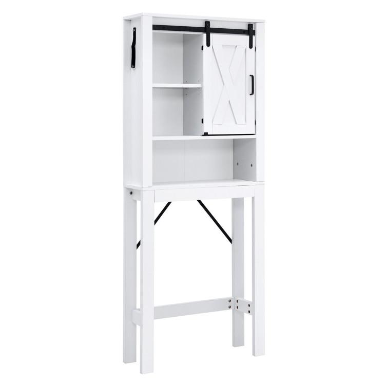 Bathroom |  3-Tier Wodden Bathroom Cabinet with Sliding Barn Door and 3-position Adjustable Shelves White Bathroom Bathroom