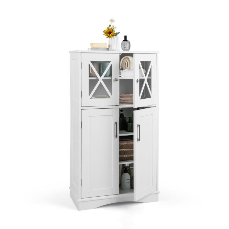 Bathroom |  4 Doors Freeestanding Bathroom Floor Cabinet with Adjustable Shelves White Bathroom Bathroom