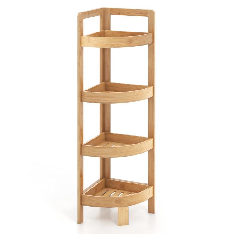 Bathroom |  4 Tier Bamboo Corner Shelf Corner Freestanding Storage Organizer Shelving Unit for Bathroom Natural Bathroom Bathroom