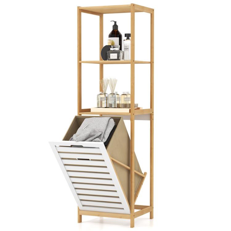 Bathroom |  4-Tier Tilt-Out Laundry Hamper with Storage Shelves for Laundry Room Natural Bathroom Bathroom