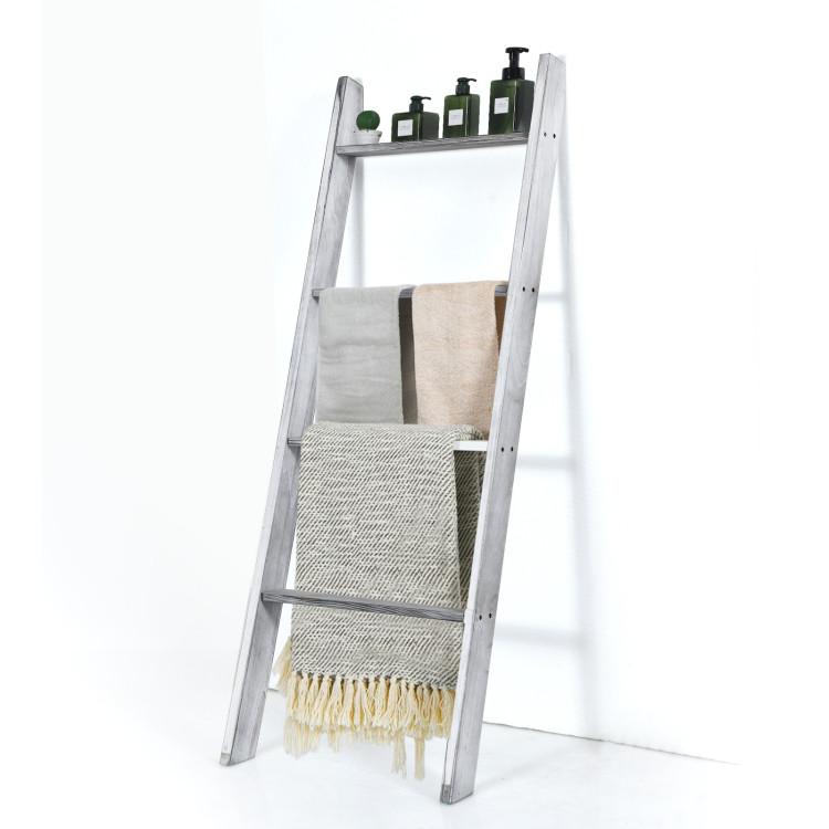 Bathroom |  4-Tier Wall Leaning Ladder Shelf Stand Gray Bathroom Bathroom