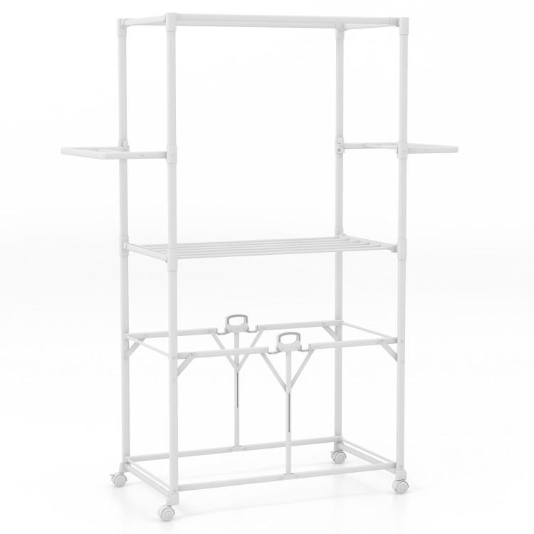 Bathroom |  68.5 Inches Foldable Aluminum Laundry Rack with Hanging Rods and Drying Shelves White Bathroom Bathroom