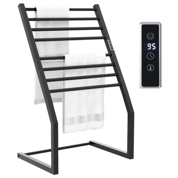 Bathroom |  8 Bars Freestanding Wall Mounted Towel Warmer Rack with LED Display Black Bathroom Bathroom