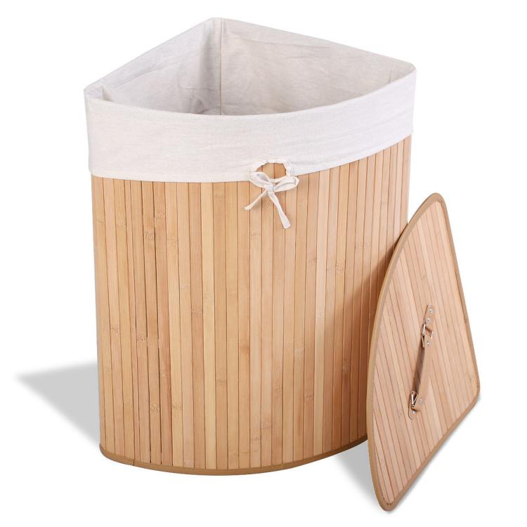 Bathroom |  Bamboo Laundry Hamper Basket with Lid and Removable Liner Bag Natural Bathroom Bathroom